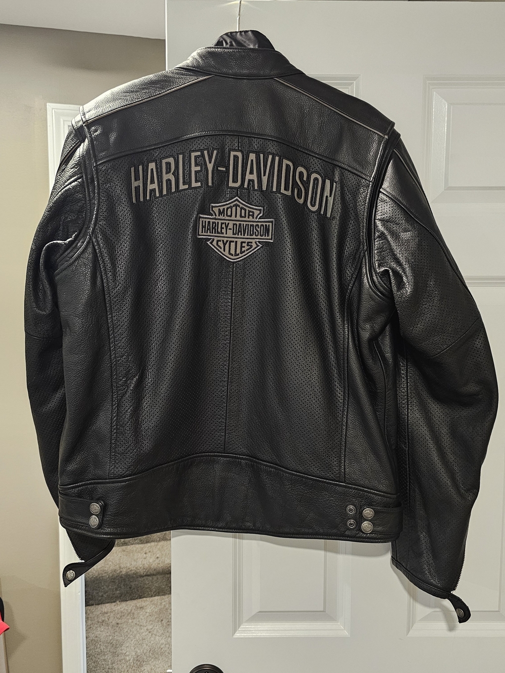 Harley-Davidson Black, Perforated Leather Bomber Jacket with REFLECTIVE Logo